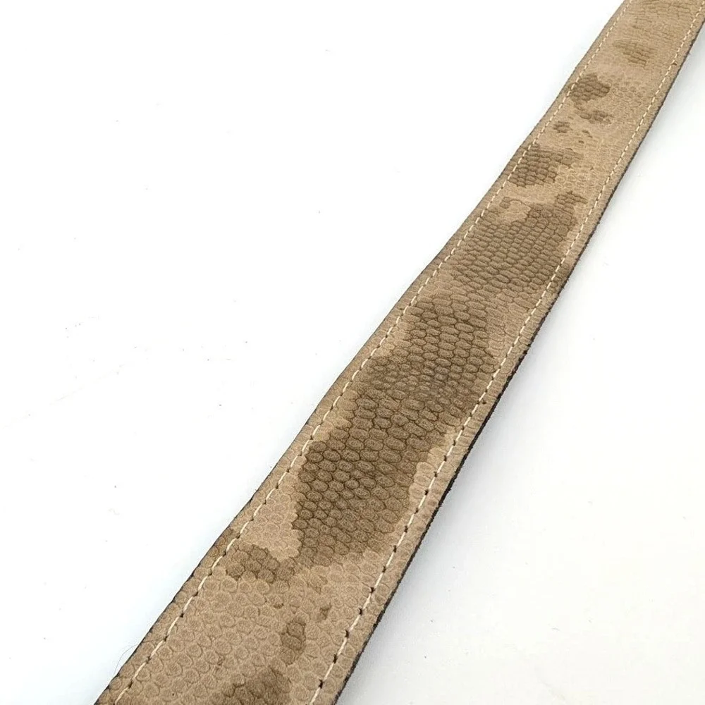 Tan Faux Snakeskin Belt Gold Angular Buckle Camo Print Textured Strap‎ 35in